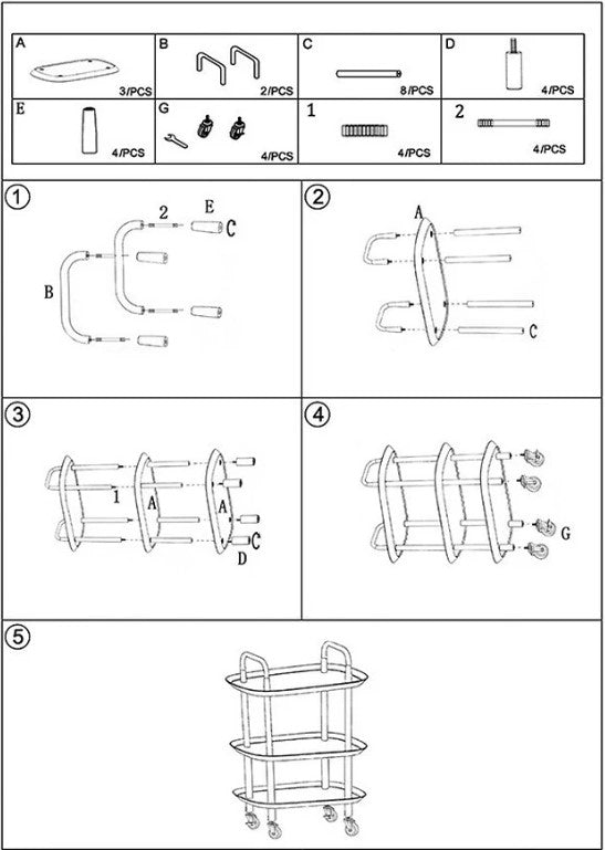 Üç Katlı Tekerlekli 36x56x80 Cm Mutfak Organizer Siyah