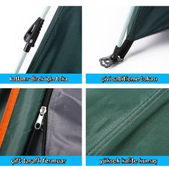 2-3 Kişilik Otomatik Açılan 200x140x150 Cm Çadır Yeşil