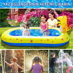 Fıskiyeli Şişme Dinozorlu Çocuk Oyun Havuzu Sarı