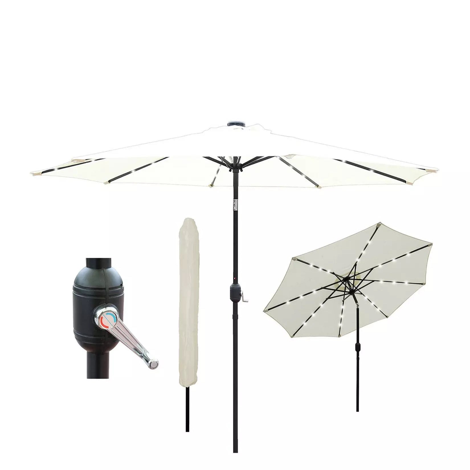 El Kranklı Eğilebilir 2.7 m Bahçe Kamp Dış Mekan Şemsiye Krem