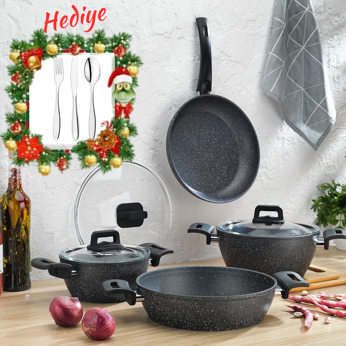 Schafer Stark Yanmaz Yapışmaz 7 Parça Tencere Seti Antrasit