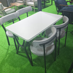 4 Kişilik Masa Sandalye Takımı Ahşap Beyaz Gri