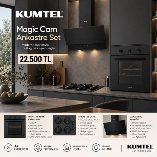 Kumtel Magic Cam Ankastre Set Ocak Fırın Davlumbaz