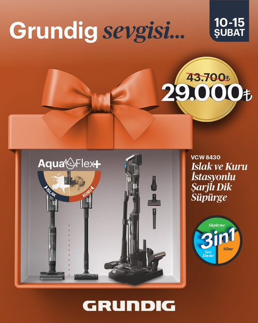 Grundig AquaFlex+ Toz Torbasız Islak / Kuru Şarjlı Dik Süpürge
