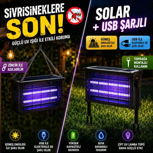 Solar ve Usb Şarjlı Sinek ve Böcek Öldürücü Lamba