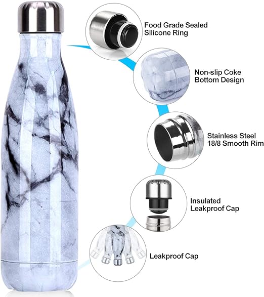 Yalıtımlı Çift Duvar Paslanmaz Çelik Termos Matara 500 ml Beyaz Gri