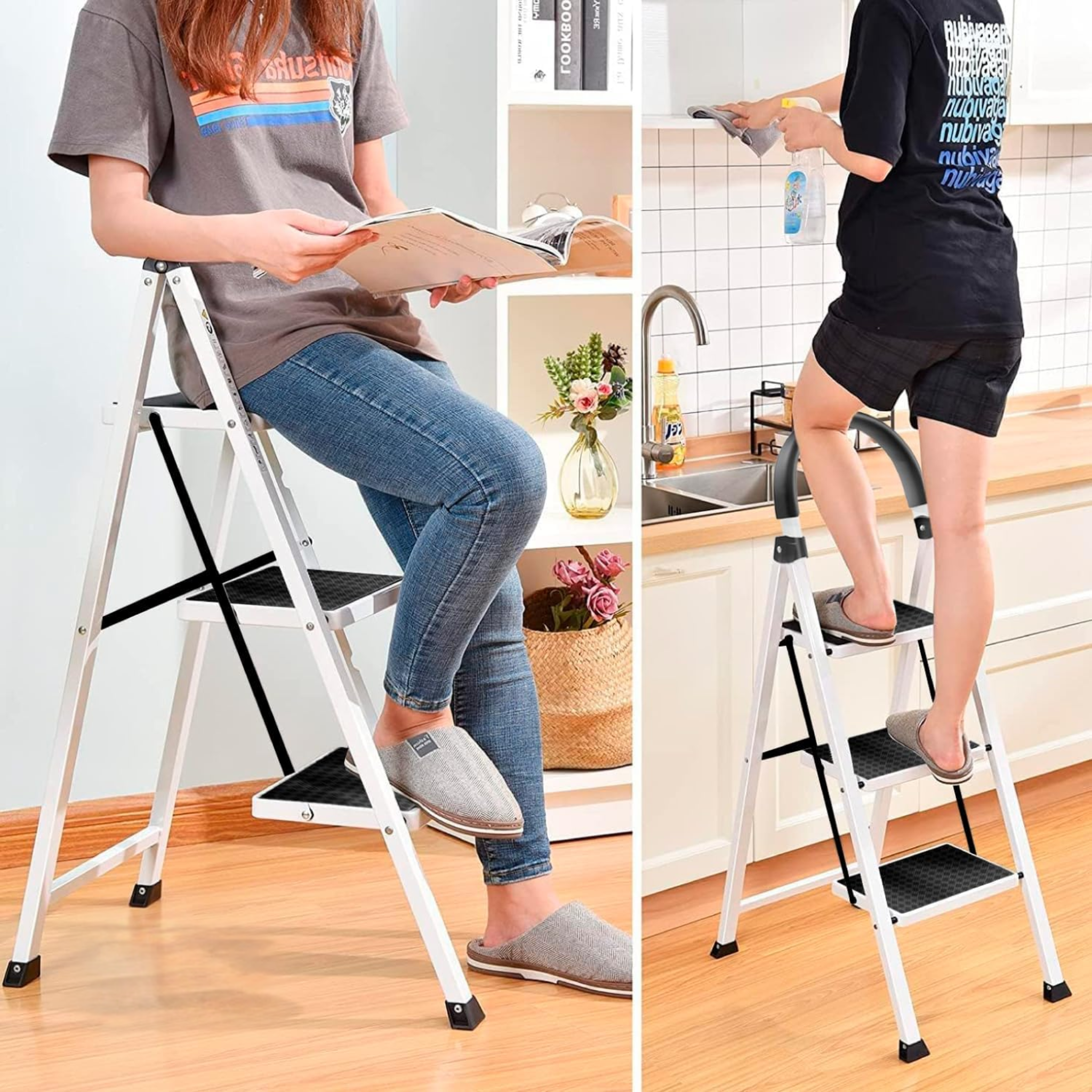 3 Basamaklı Alüminyum Katlanır Ev Tipi Merdiven