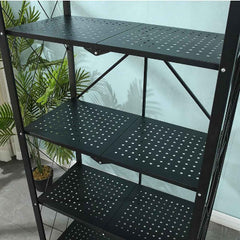 Tekerlekli Katlanabilir 5 Katlı Siyah Metal Raf 155x70x30 Cm