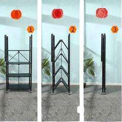 Tekerlekli Katlanabilir 5 Katlı Siyah Metal Raf 155x70x30 Cm