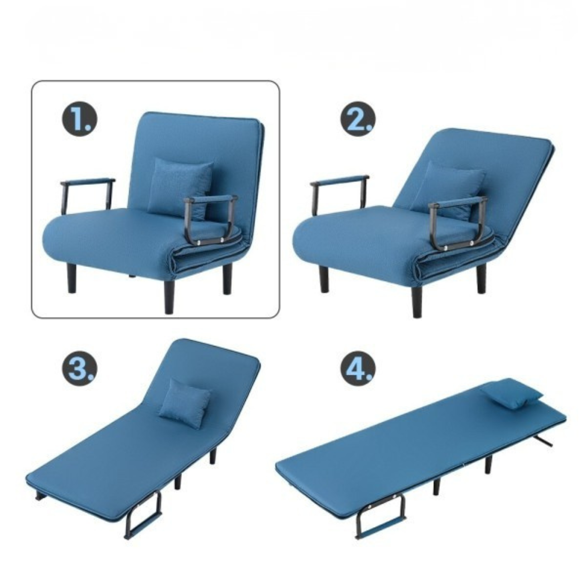 Katlanabilir 5 Pozisyonlu Yatağa Dönüştürülebilir Koltuk Mavi