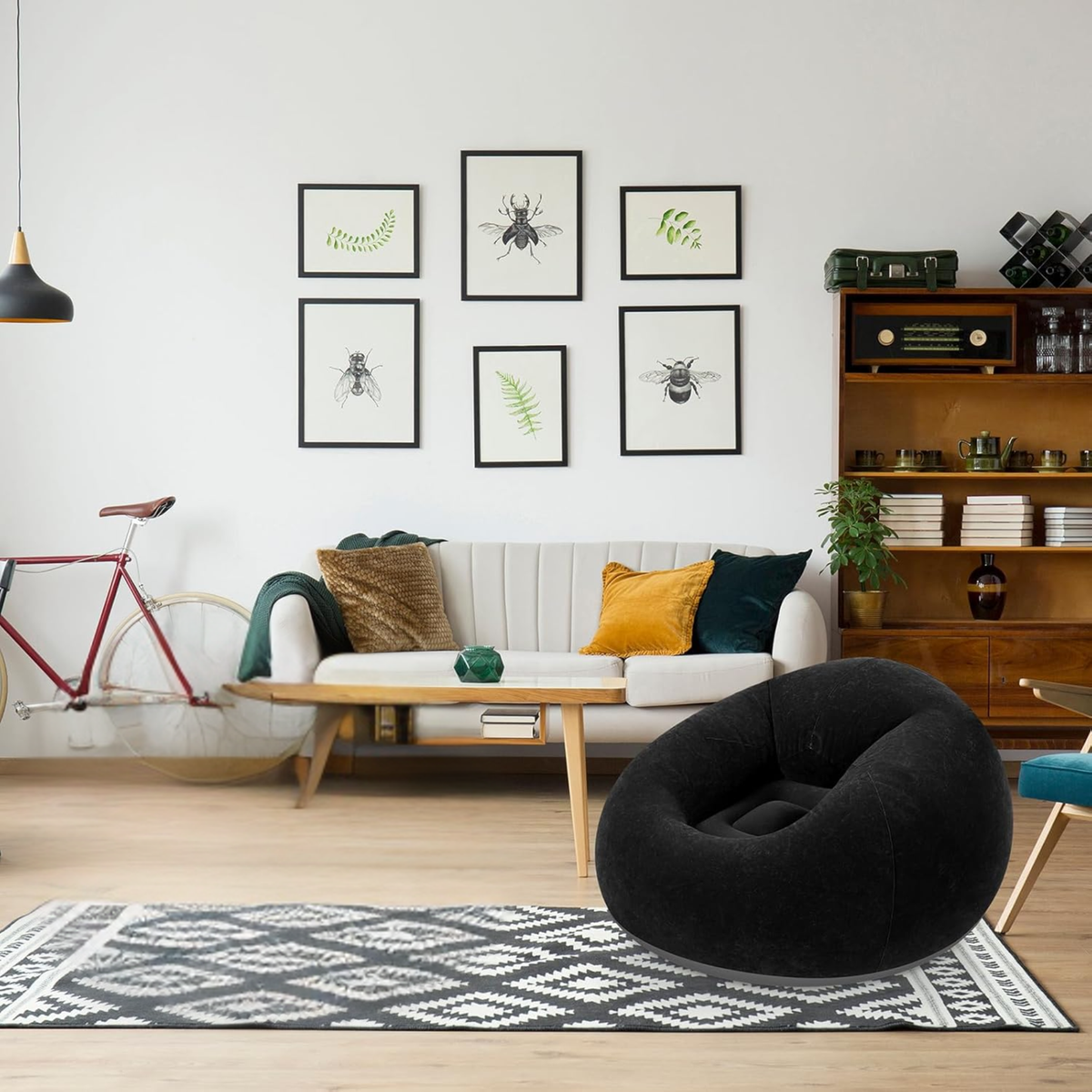 Dahili Pompalı Yuvarlak Şişme Koltuk Siyah