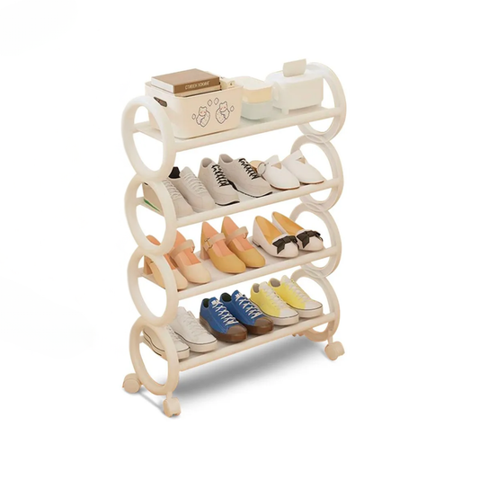 Tekerlekli 4 Katlı Ayakkabı Düzenleyici Beyaz Raf