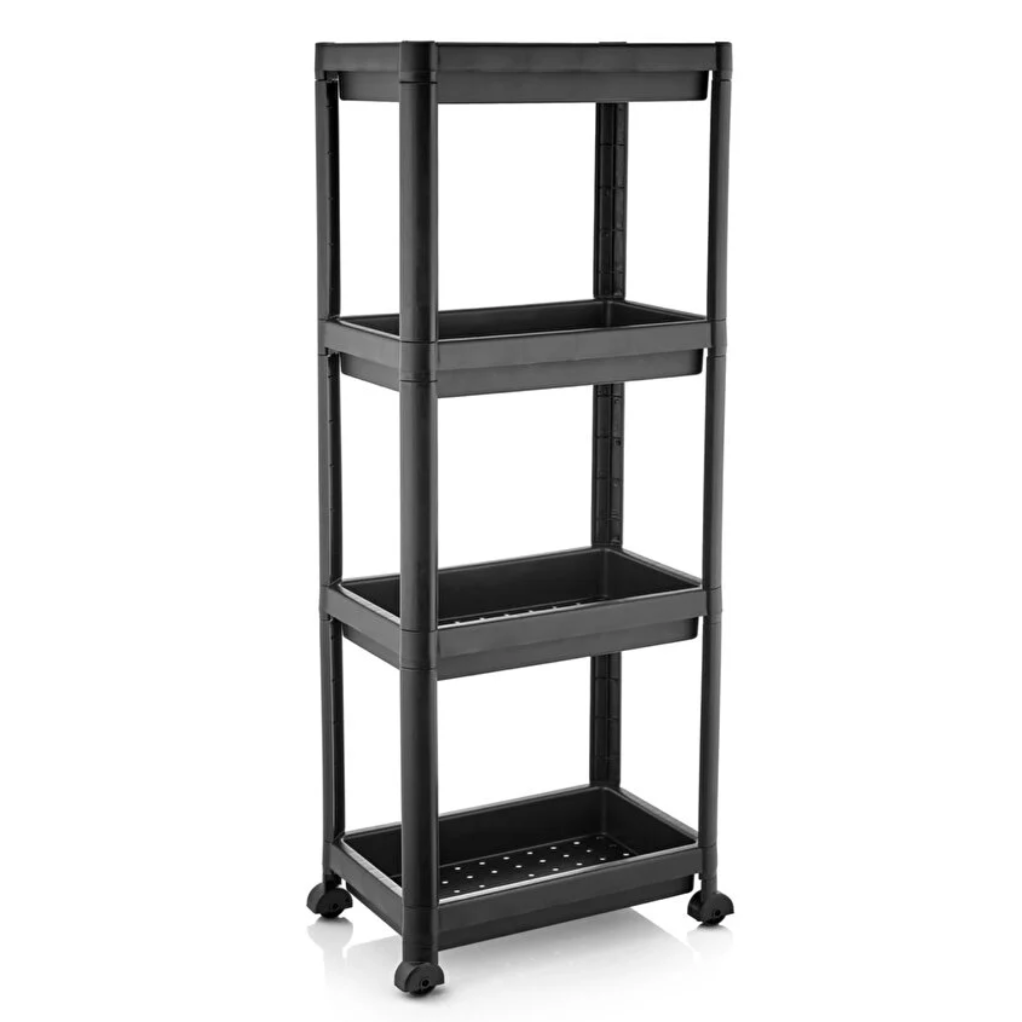 4 Gözlü Mutfak Banyo Rafı Tekerlekli Siyah