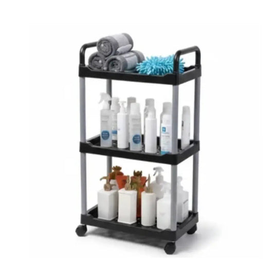 3 Katlı Tekerlekli Banyo Ev Çok Amaçlı Raf Siyah