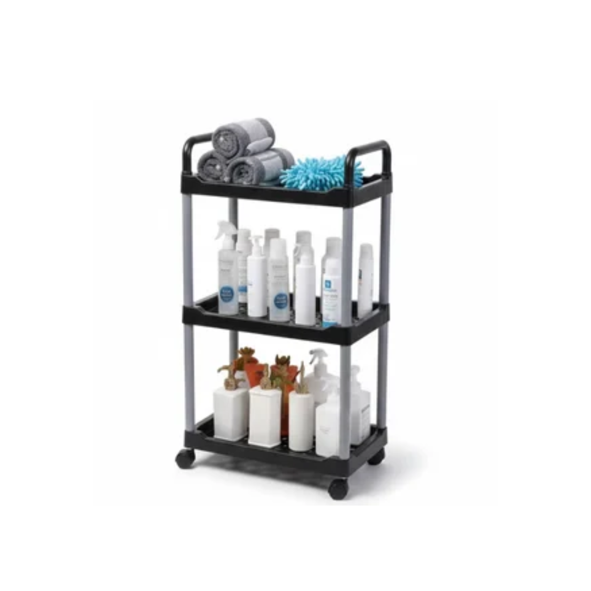 3 Katlı Tekerlekli Banyo Ev Çok Amaçlı Raf Siyah