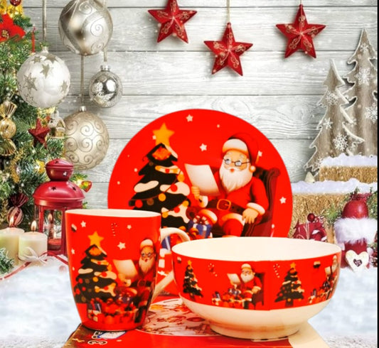 Yeni Yıl Konseptli Tabak, Mug ve Kaseden oluşan 3 lü Set