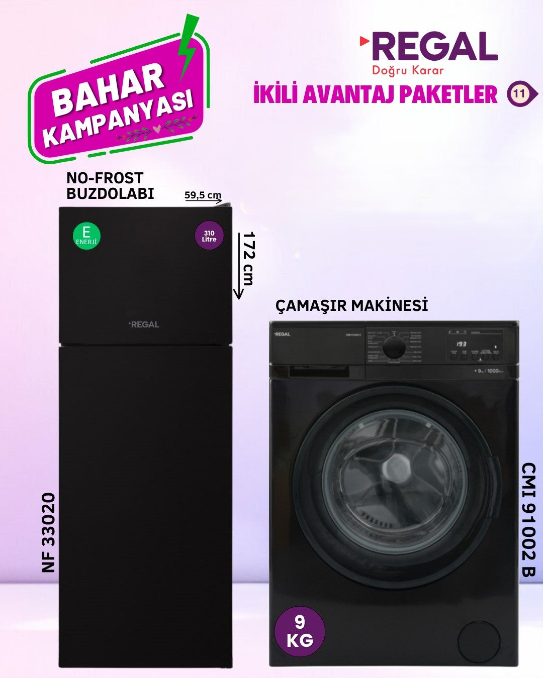 Regal Buzdolabı ve Çamaşır Makinesi İkili Avantaj Paketi 11 Siyah