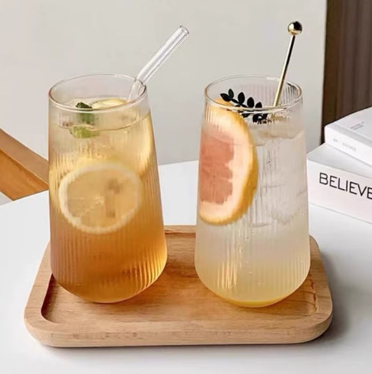 2'li Borosilkat Cam Kendinden Çizgili Meşrubat Bardağı 500 ml