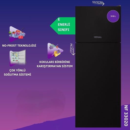 Regal 310 Lt NoFrost Sağa-Sola Açılabilen Kapılı Buzdolabı Siyah