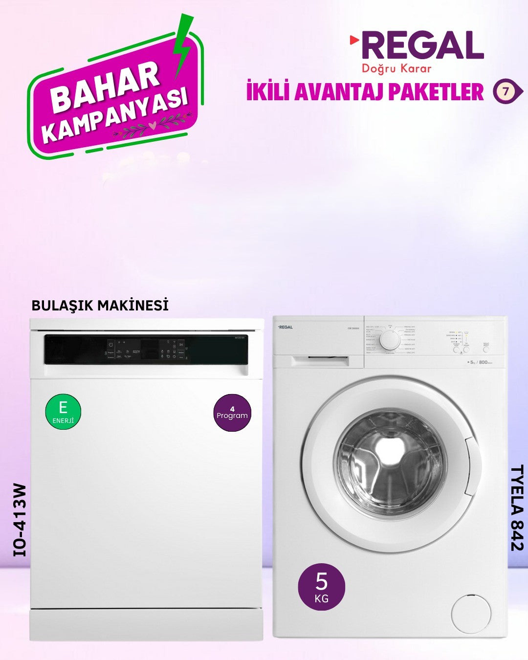 Regal Bulaşık ve Çamaşır Makinesi İkili Avantaj Paketi 7 Beyaz