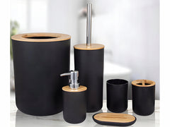 6'sı 1 Arada Banyo Aksesuar Seti Siyah Alana 45x70 Cm Mikrofiber Banyo Paspası Hediye