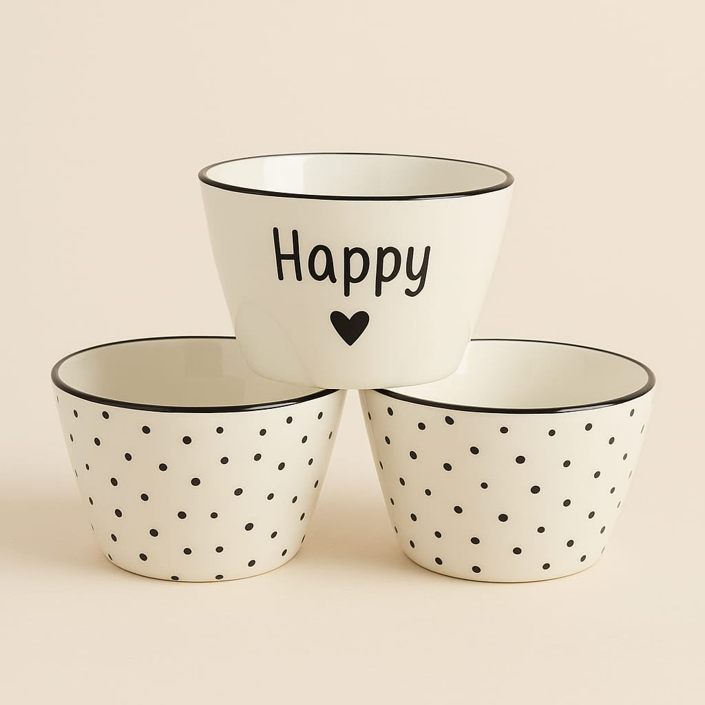 3'lü Happy Kalp Desenli 400 ML Kase