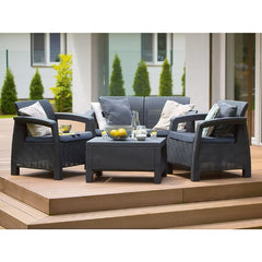 Heniver Novara 2+1+1 Camlı Sehpalı Bahçe Oturma Grubu Antrasit