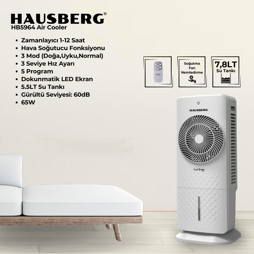 Hausberg 5 Programlı Dokunmatik LED Ekran Elektrikli Hava Soğutucu