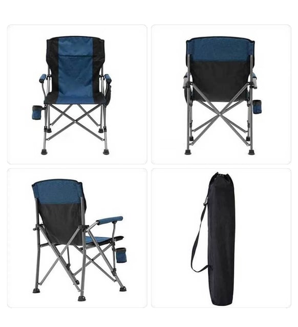 Katlanır Taşıma Çantalı 600D Kumaş Kamp Sandalyesi Mavi Siyah