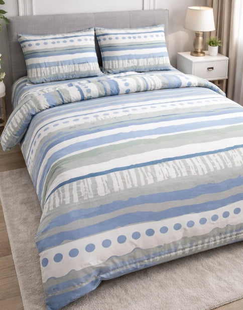 Lux Pazen Yeşil ve Mavi Dalgalı Çift Kişilik Nevresim Takımı