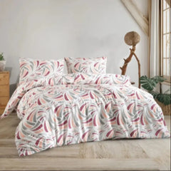 Gri Bordo Pembe Geometrik Desenli Çift Kişilik Lastikli Nevresim Takımı