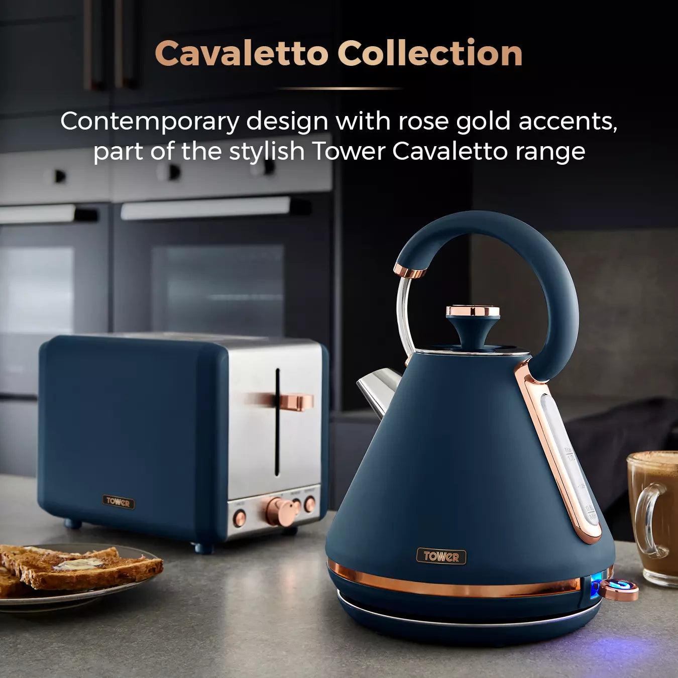 Tower Cavaletto 1.7 Lt Hızlı Kaynatma Su Isıtıcısı Kettle Siyah Gece Mavisi