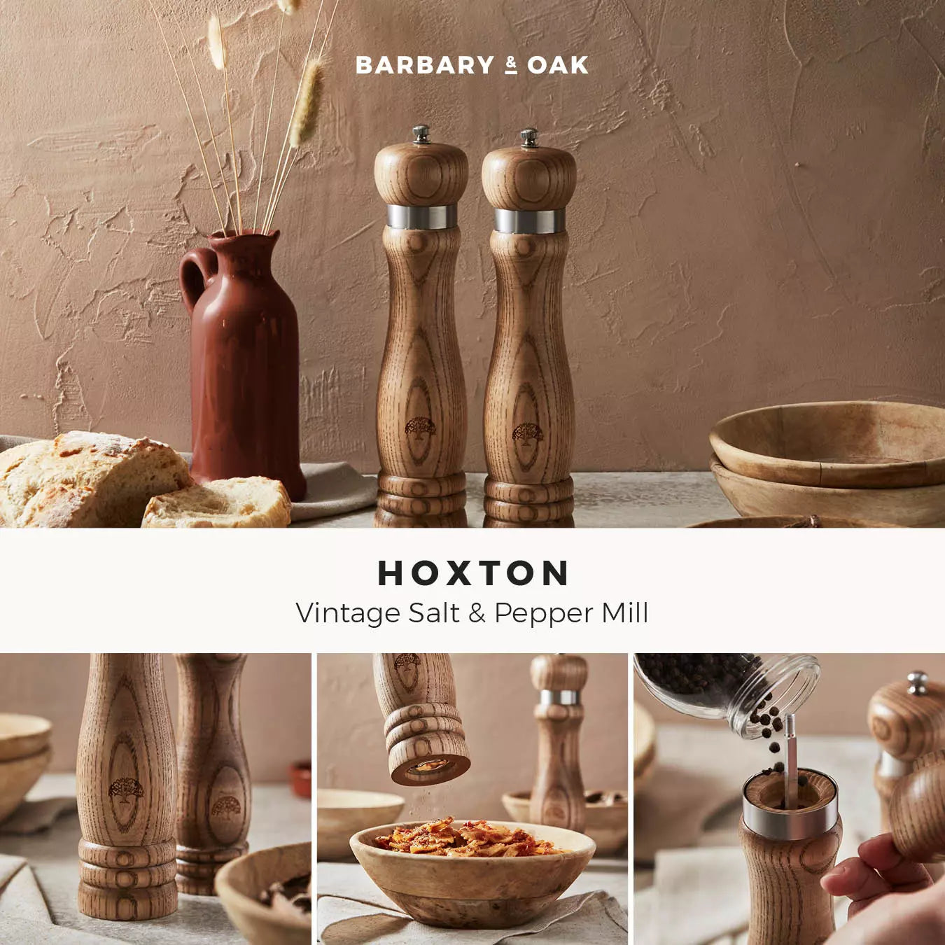 Tower Hoxton Vintage Dişbudak Ağacı Tuz ve Karabiber Değirmeni Seti