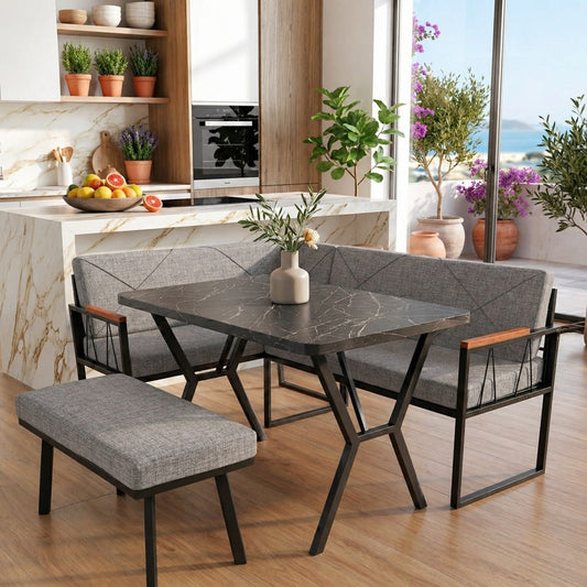 Masalı Puflu L Köşe Oturma Seti Gri