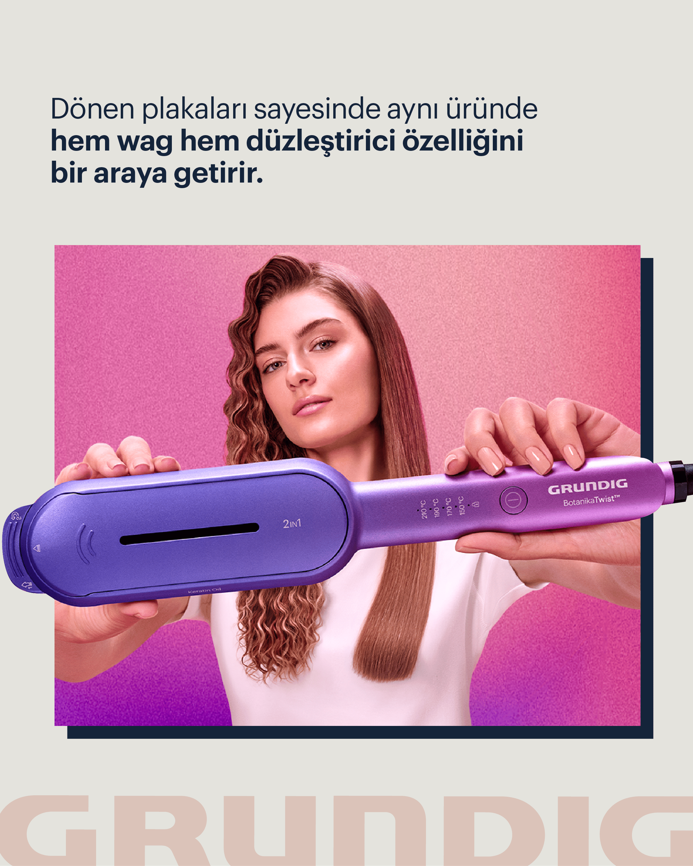 Grundig Botanika Twist Saç Düzleştirici ve Wag Maşası Pembe-Mor