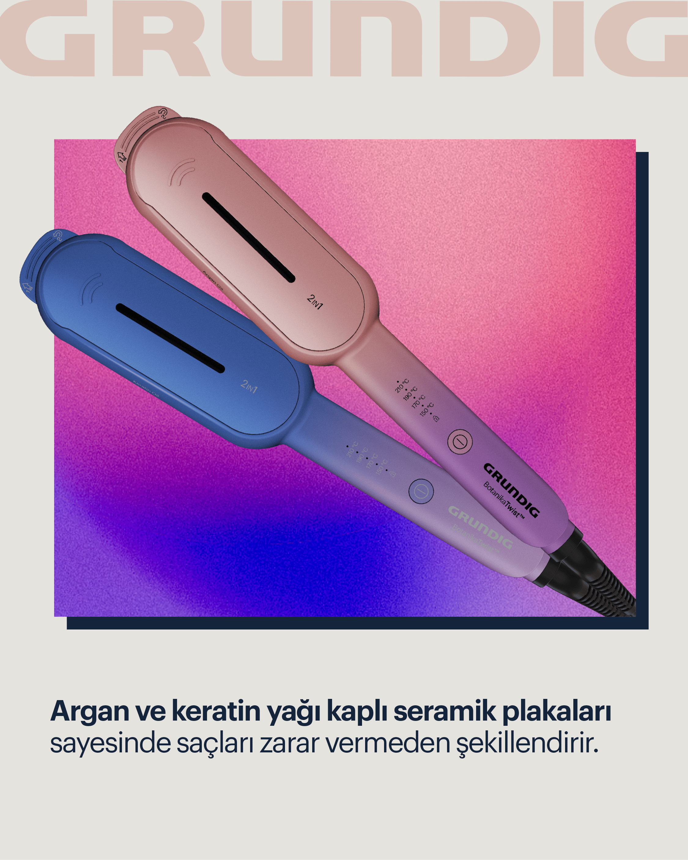 Grundig Botanika Twist Saç Düzleştirici ve Wag Maşası Pembe-Mor