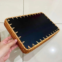 Balık Desenli Üçlü Rattan Tepsi