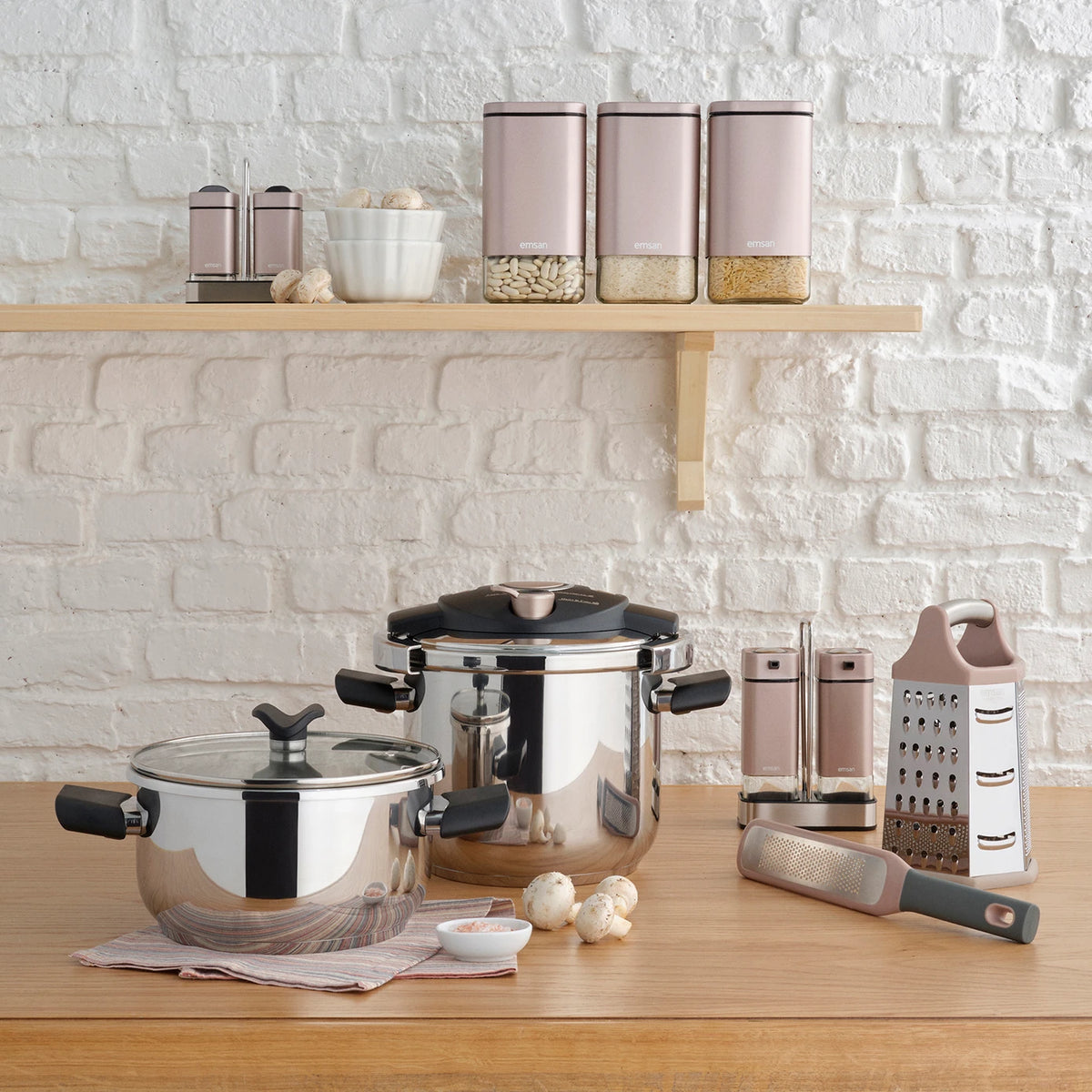 Emsan Innocook 4 + 6.5 Lt Düdüklü Tencere Seti Altın Pembe