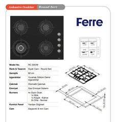 Ferre 60 Cm Round Seri Ankastre Ocak Siyah