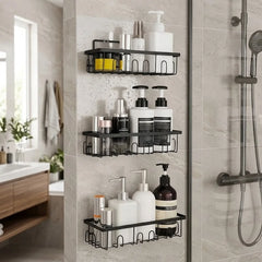 Üçlü Metal Banyo Raf Seti Siyah