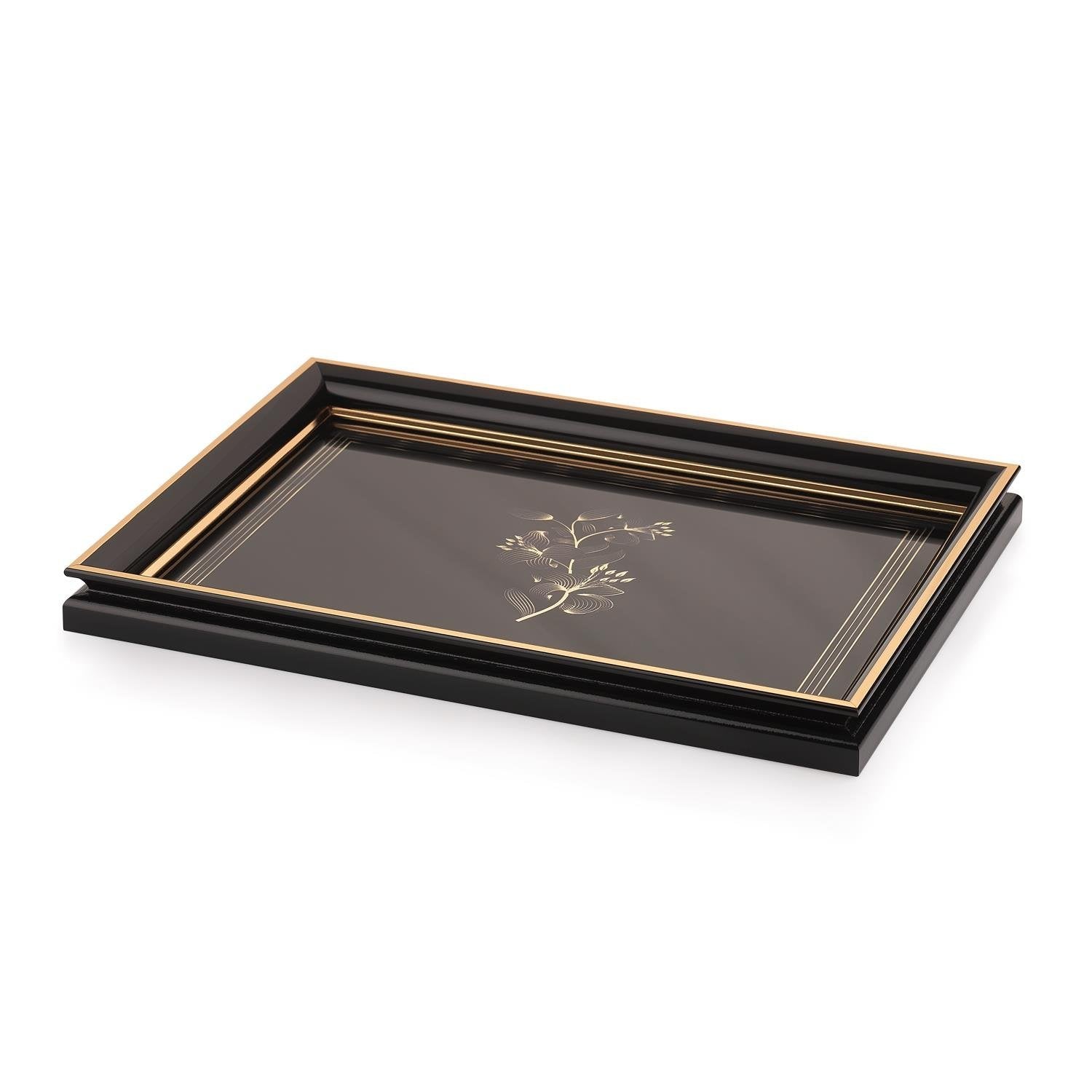 Schafer Bolero 33x49 Cm Çiçek Desenli Tepsi Gold Siyah