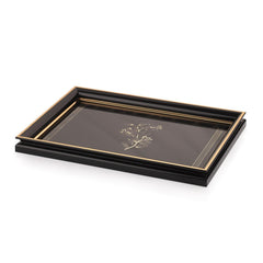 Schafer Bolero 33x49 Cm Çiçek Desenli Tepsi Gold Siyah