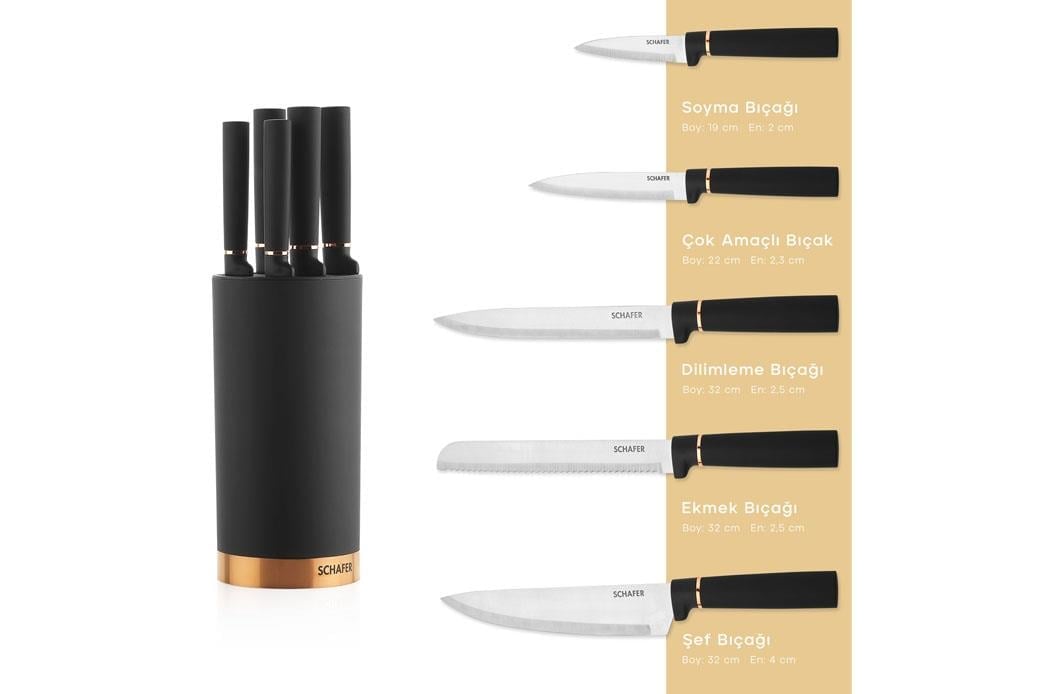 Schafer Forge 6 Parça Bloklu Bıçak Seti Siyah