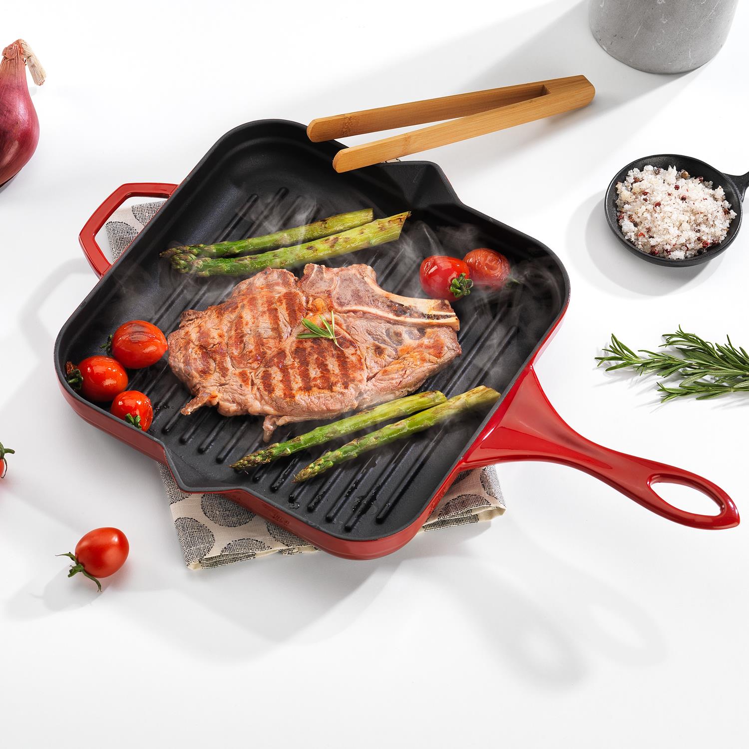 Schafer Guss Chef 28x28 Cm Döküm Kare Grill Tava Kırmızı