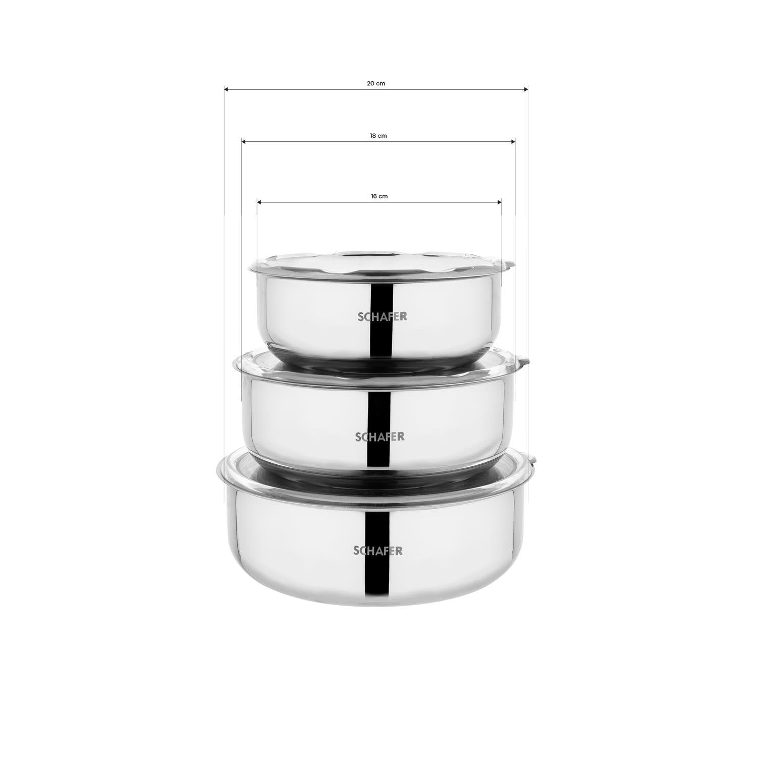 Schafer Practi 3 lü 16-18-20 Cm Çelik Saklama Kabı Inox