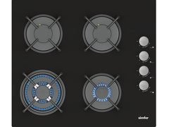 Simfer 3 Gözü Gazlı Wok Cam Ankastre Ocak Siyah