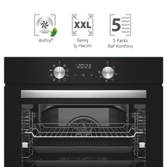 Simfer 10 Fonksiyon Dijital Saat Teleskobik Ray AirFry Plus Ankastre Fırın Siyah