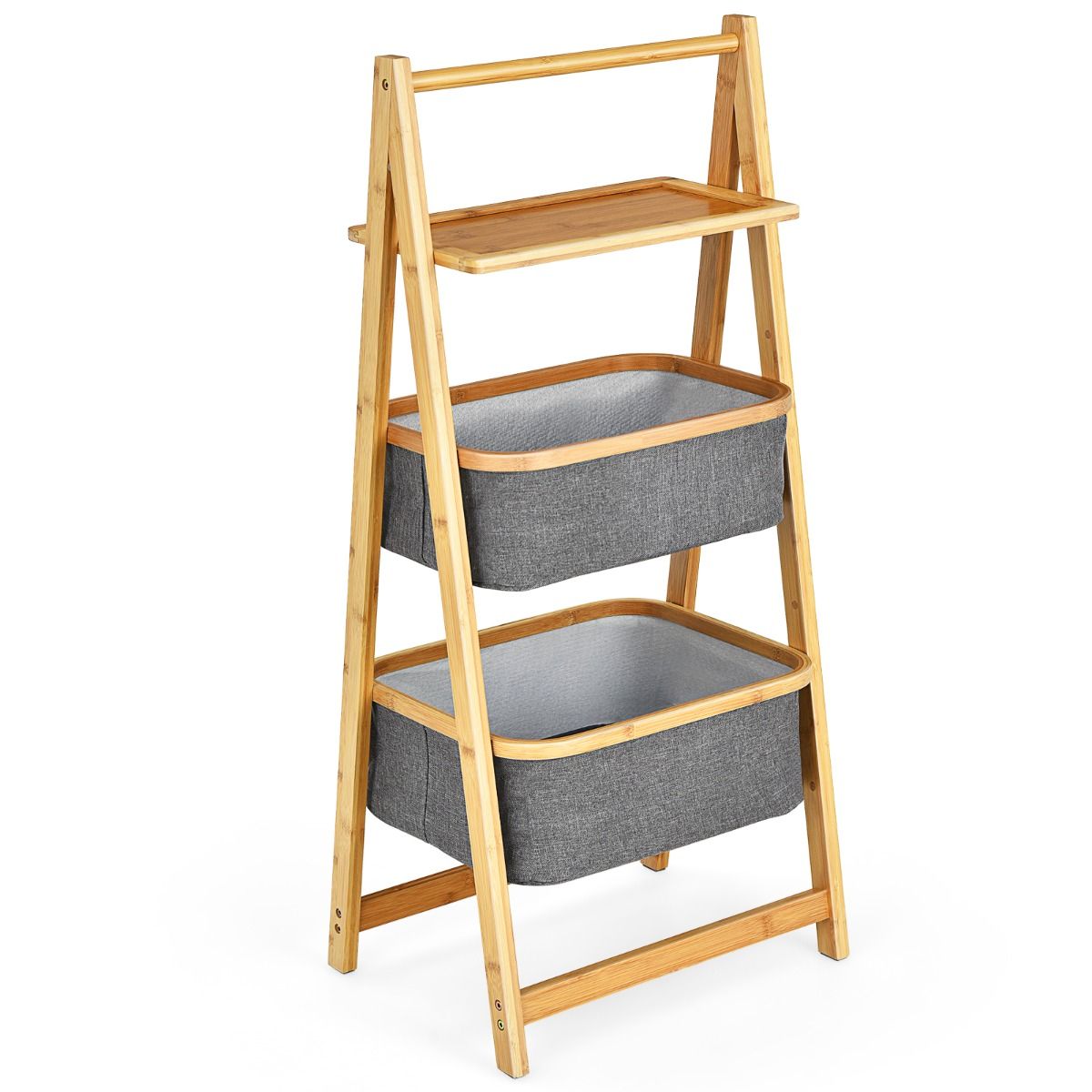 Bambu Sepetli Organizer 3 Katlı Raf