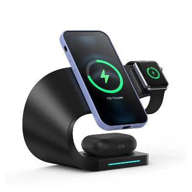 Sunix Magsafe 15 W 3ü1 Arada Kablosuz Şarj Standı Siyah