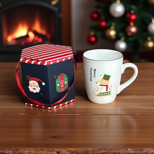 Yeni Yıl Özel Kutusunda Yılbaşı Kardan Adam Desenli  Kupa Mug 8.3x10.2 Cm